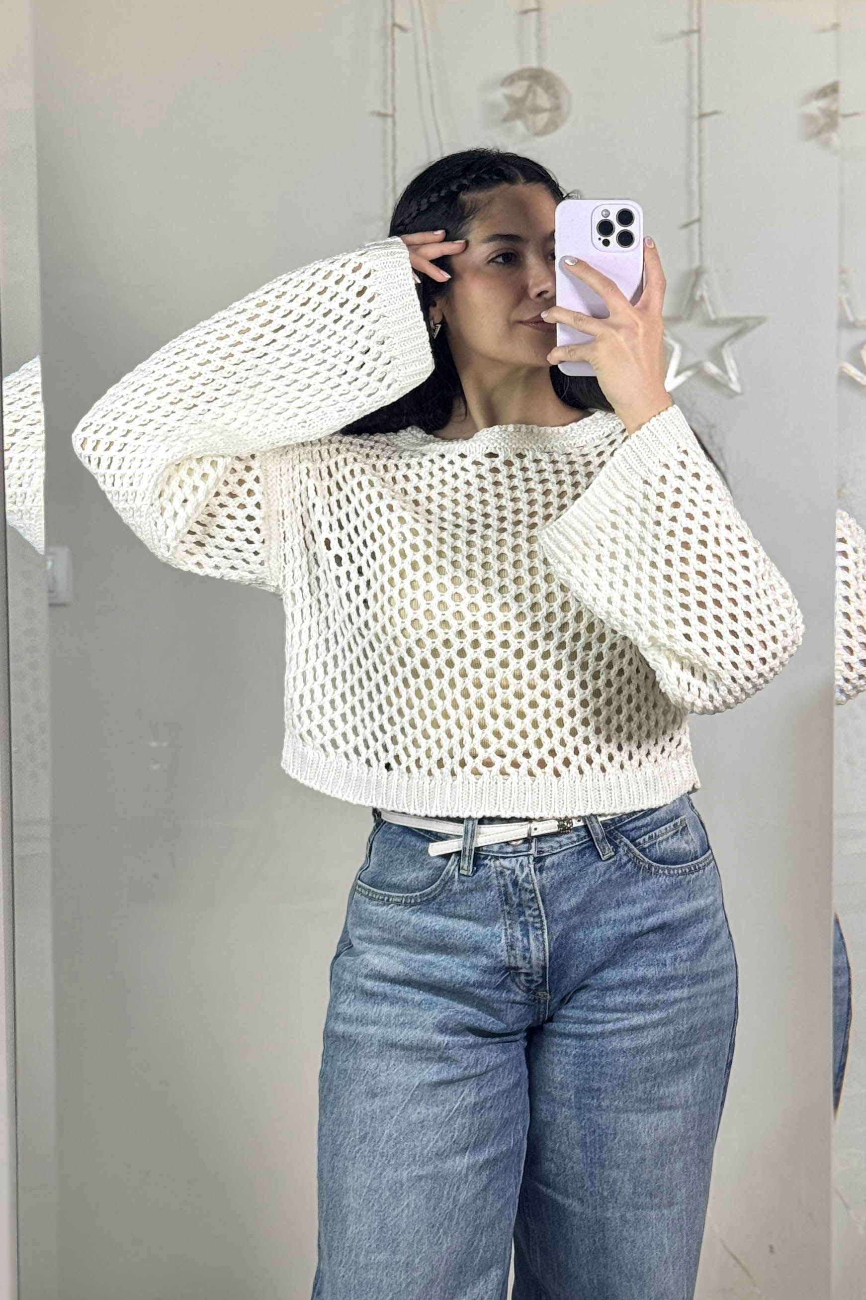 کراپ زنانه قلاب بافی نرمینه آستین بلند